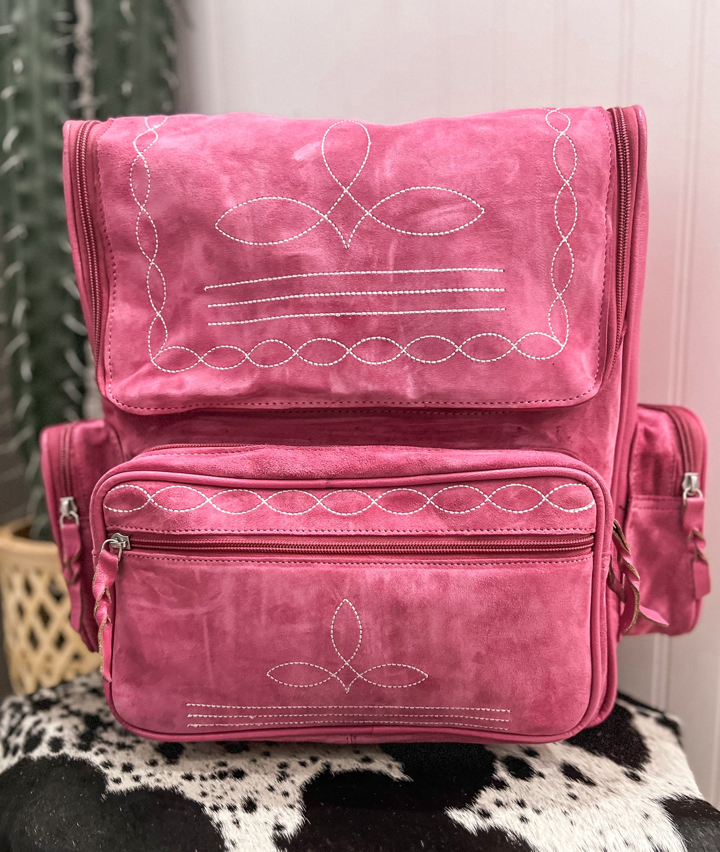 Boot Stitch Leather Backpack *Pink