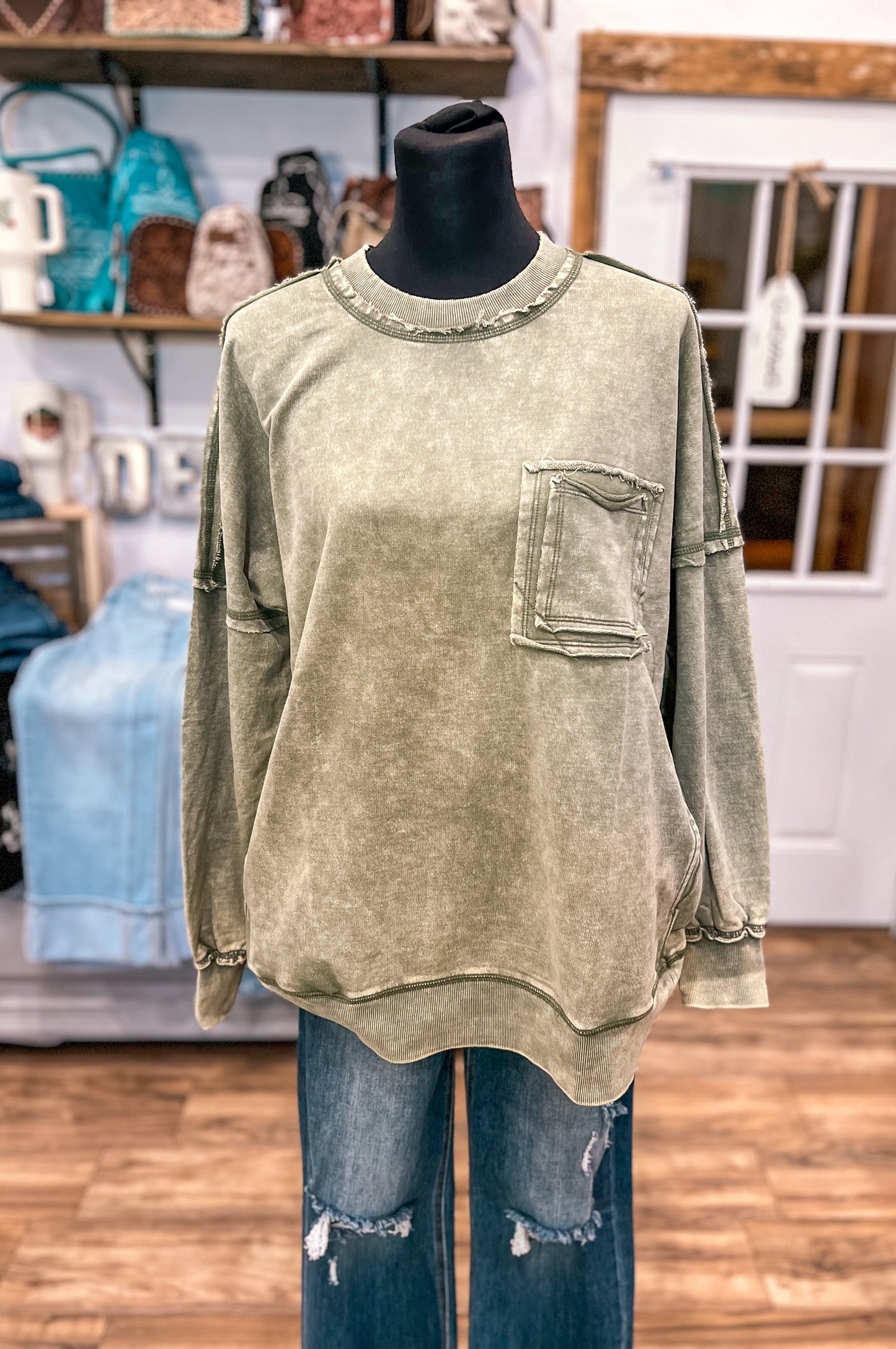 The Jessa Oversized Front Pocket Pullover *Olive
