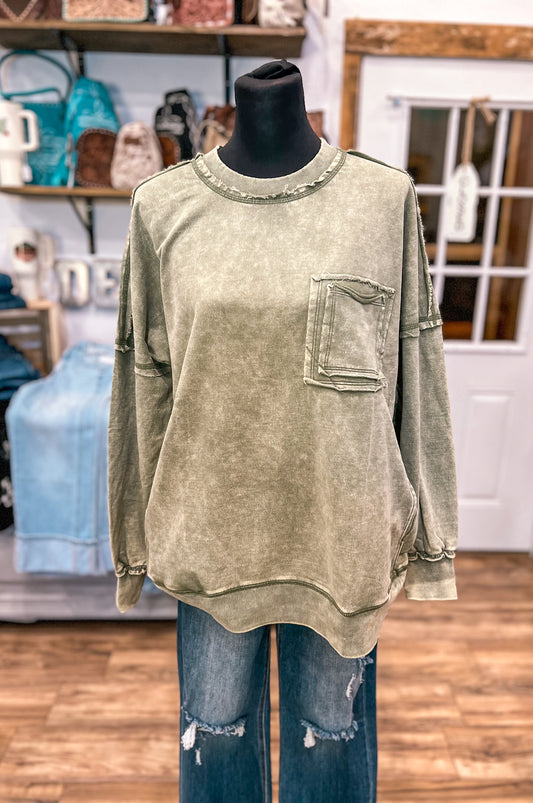 The Jessa Oversized Front Pocket Pullover *Olive