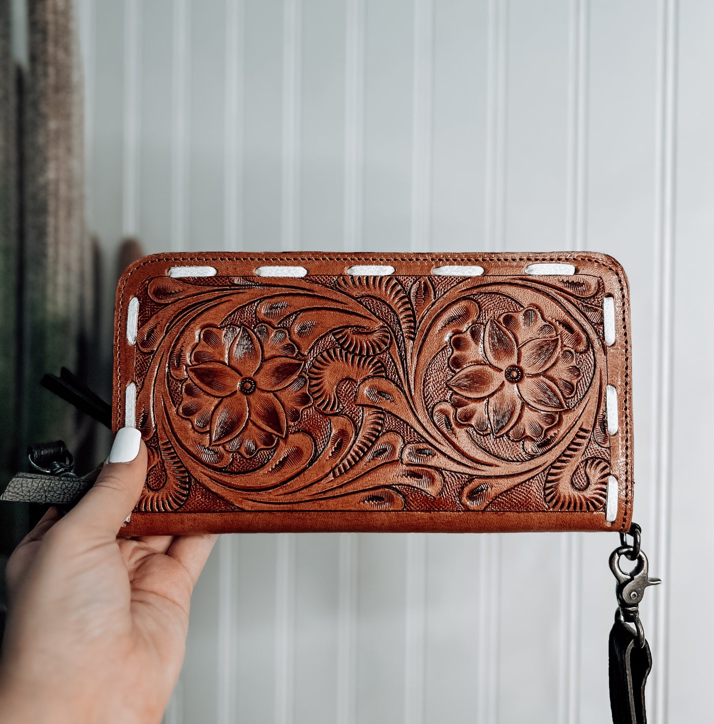 Tooled Wallet with Crossbody Strap