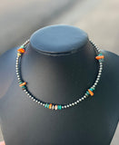14-Inch Spiny Oyster & Turquoise Necklace with Sterling Silver Pearls