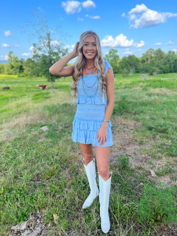 Baby Blue Smocked Ruffle Mini Dress