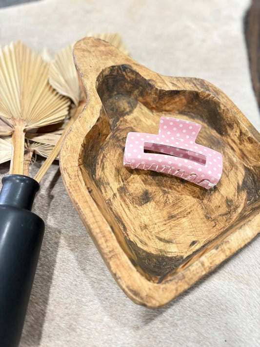 Pink Polka Dot Rectangle Claw Clip