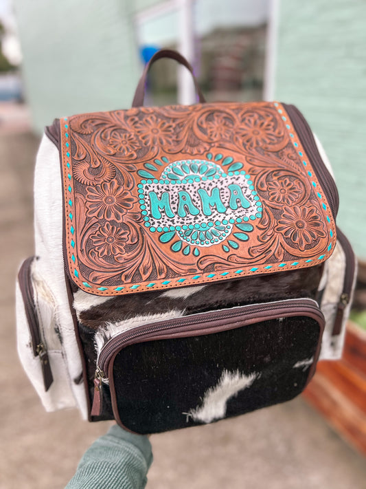 Turquoise Mama Tooled Cowhide Backpack/Diaper Bag