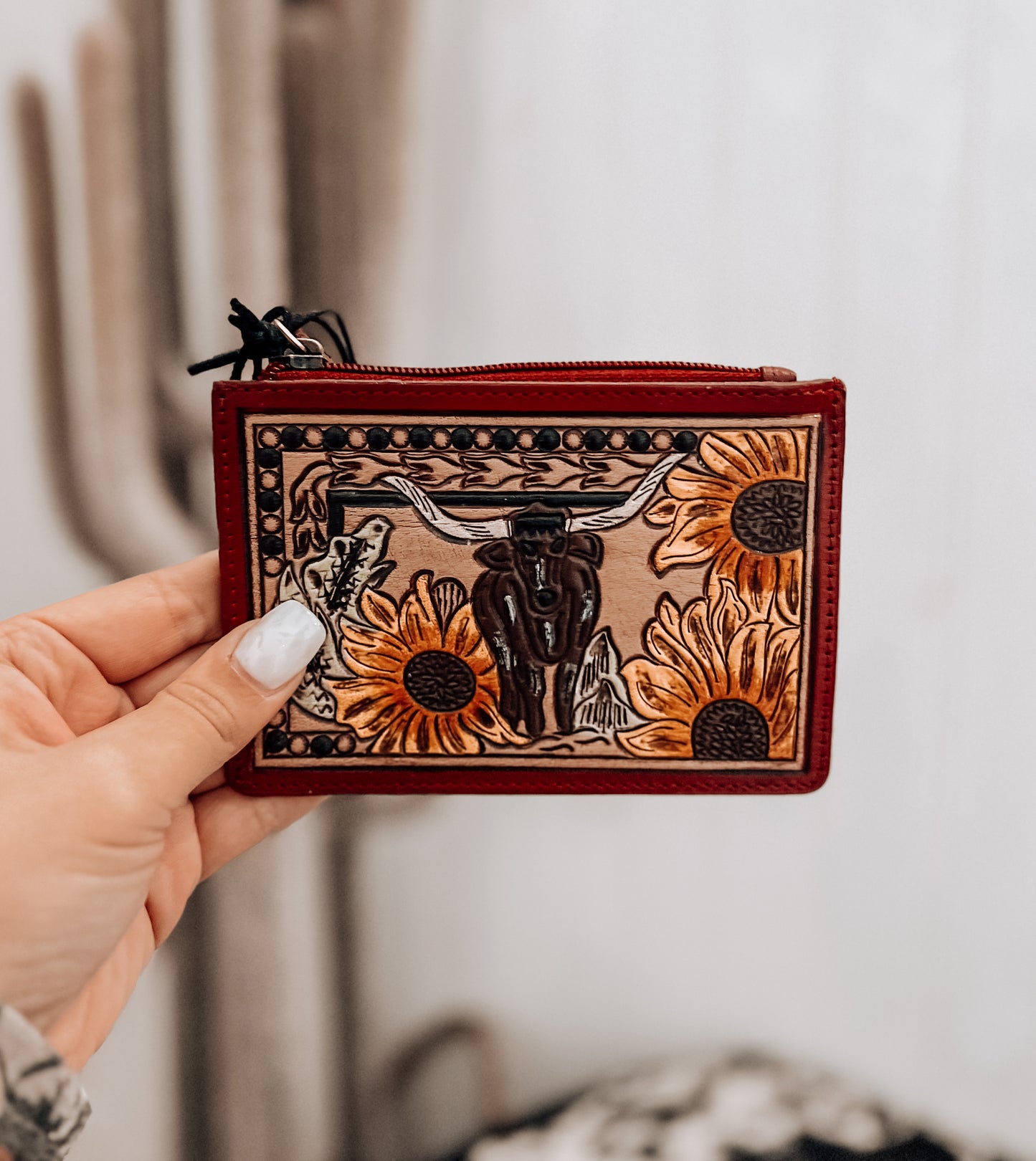 Where Longhorns Graze Hand-tooled Card Holder