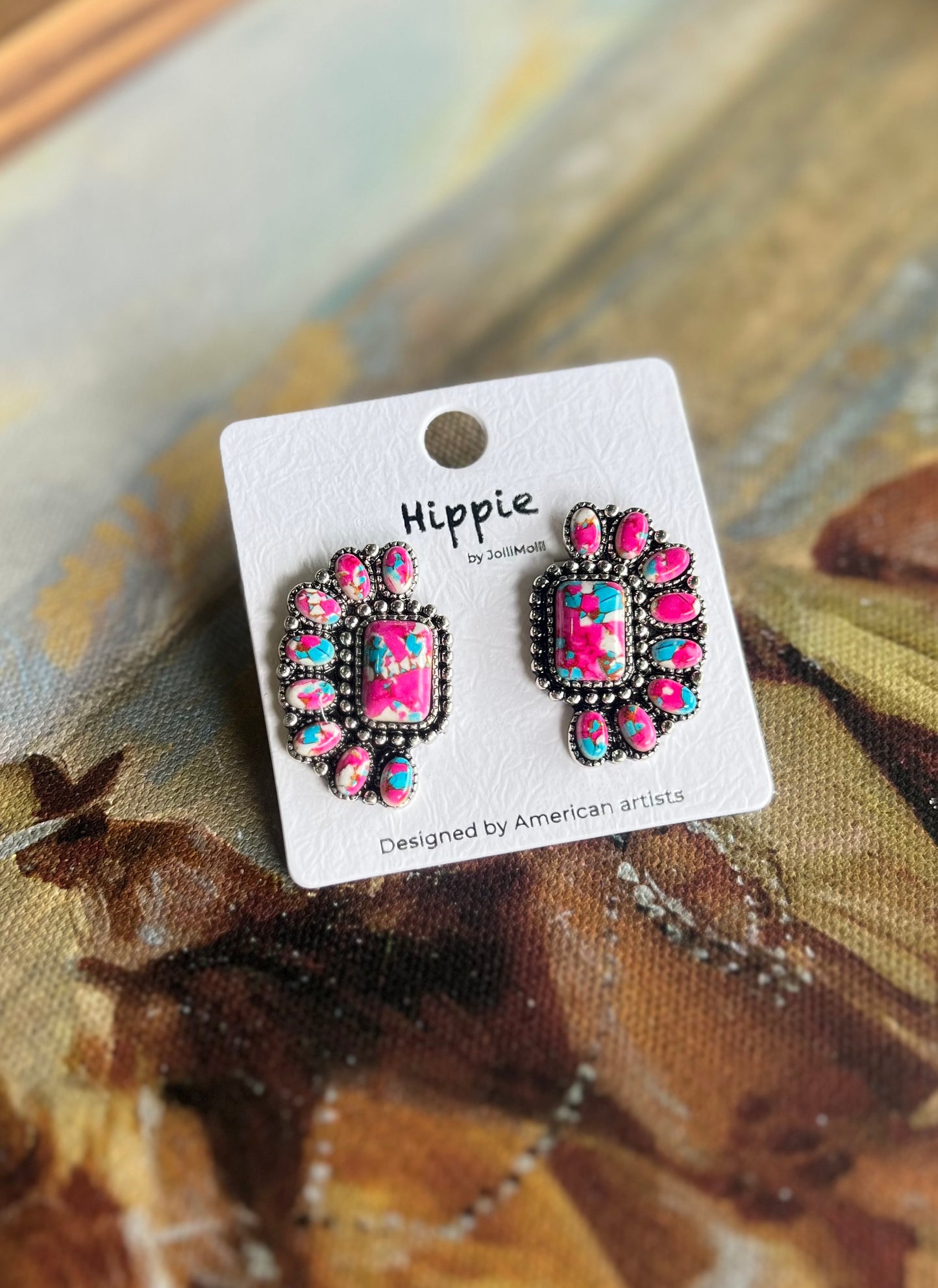 Semi Stone Cluster Earrings