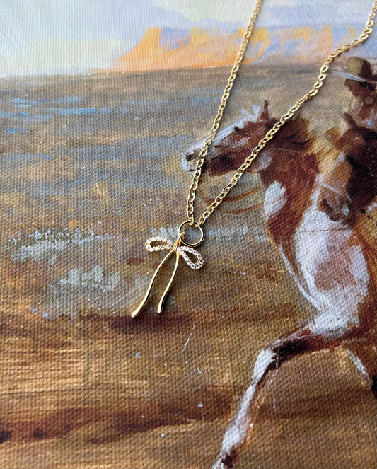 Rhinestone Gold Bow Necklace
