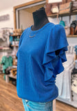 The Josie Ruffle Sleeve Ribbed Top *Royal Blue