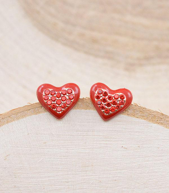 Rhinestone Heart Stud Earrings