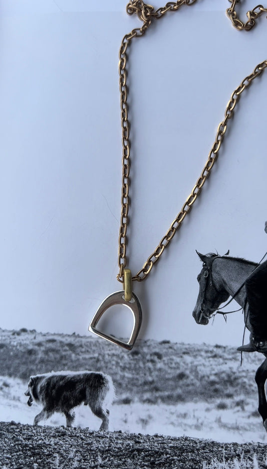 V2 Designs Gold Necklace with Silver Stirrup