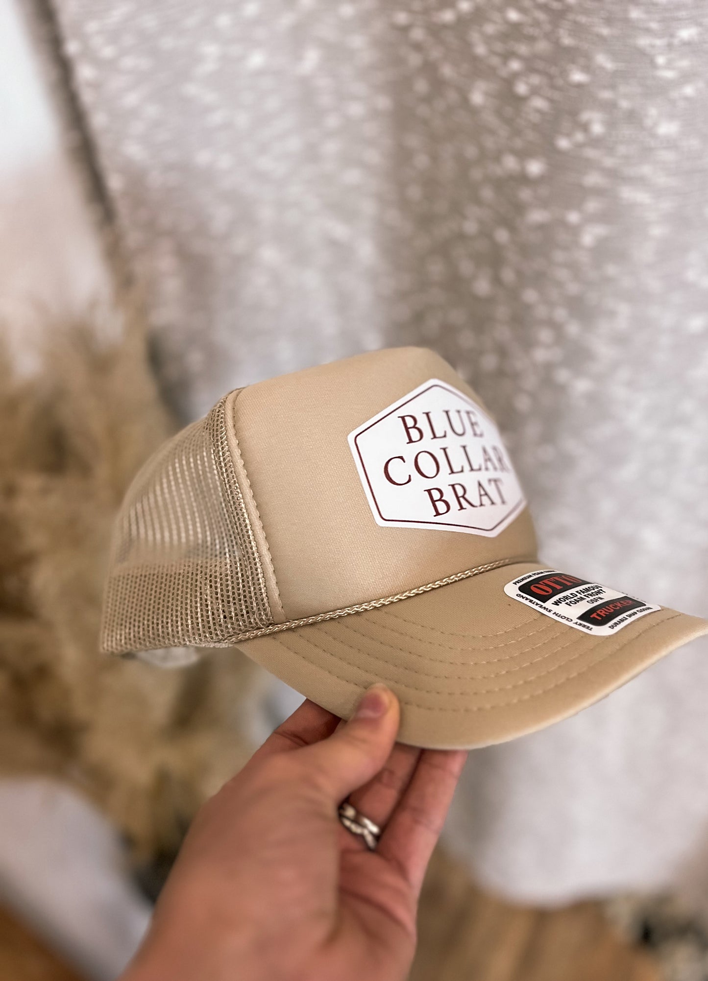 Blue Collar Brat Trucker Hat- Tan