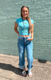 The Macey Exposed Seam Crop *Dusty Teal