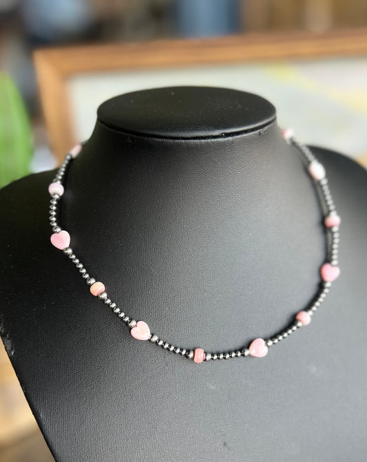 Pink Conch & Sterling Silver Heart Necklace