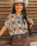 Brown Tooled Leather Turquoise Stone Concho Belt