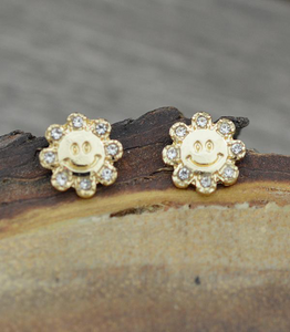 Flower Smiley Face Gold Earrings