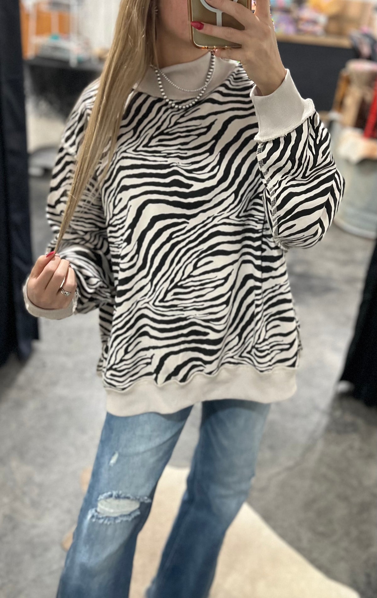Zebra Mock Neck Sweatshirt