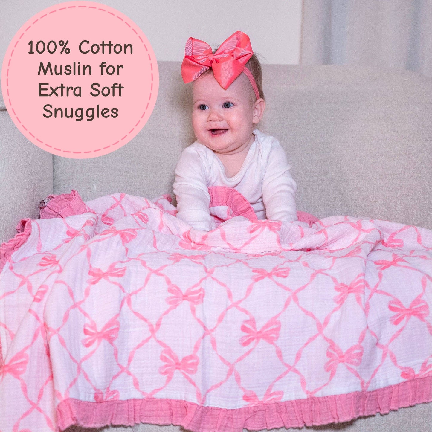 Beautiful Bows Muslin Quilt Baby & Kids Ruffle Blanket