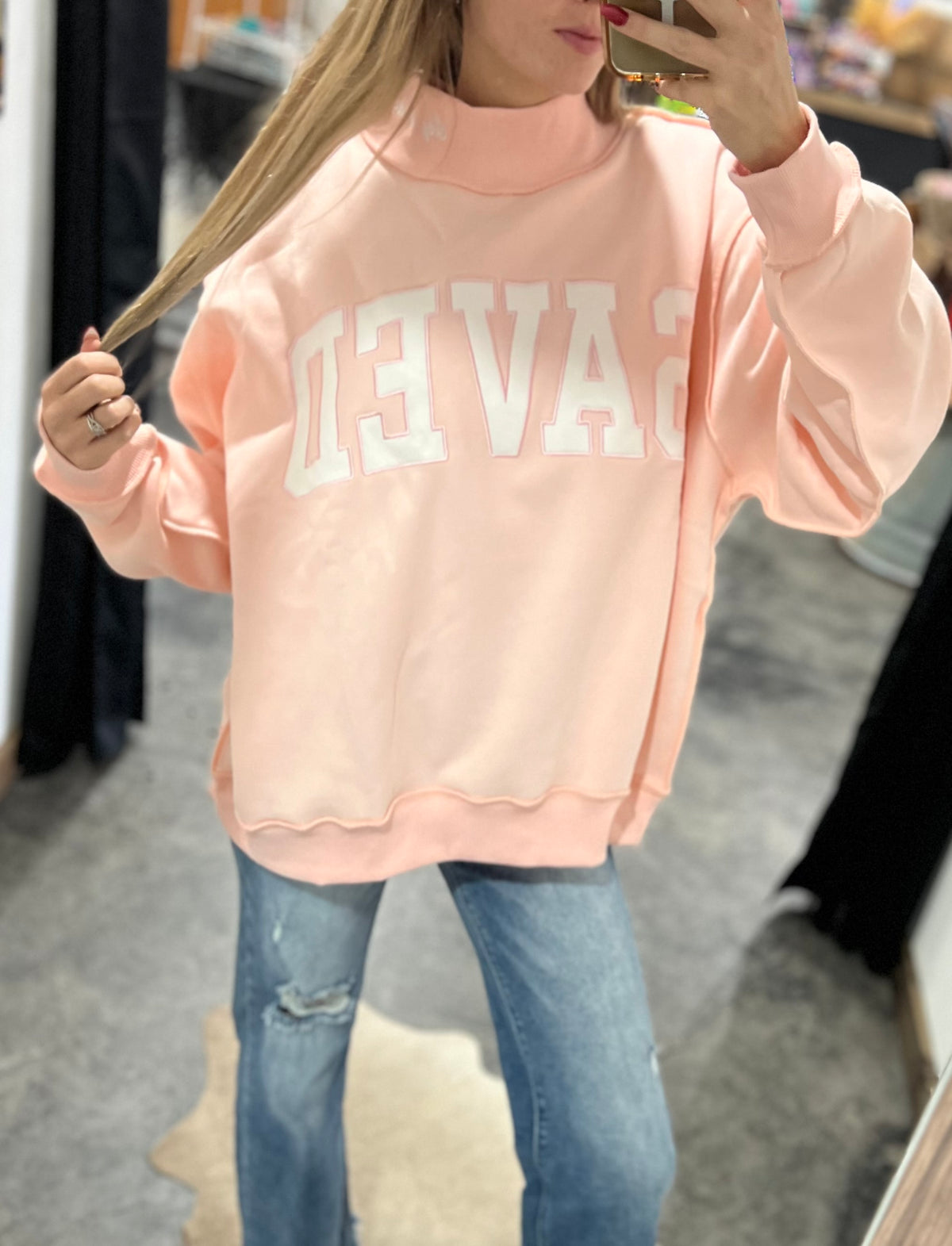 Saved By Grace Mock Neck Sweatshirt