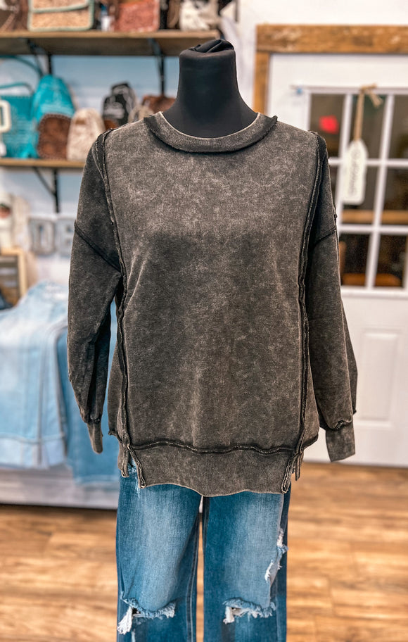 The Shay Acid Wash Sweatshirt *Ash Black