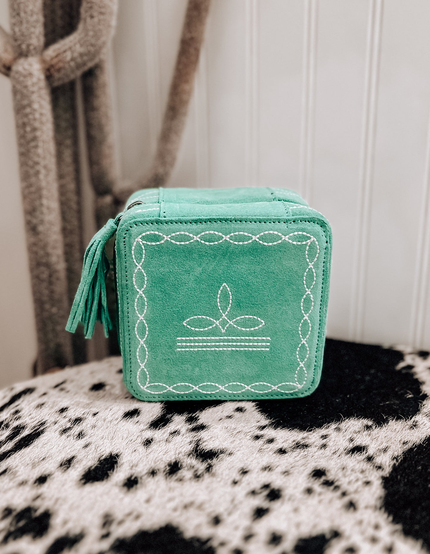 Turquoise Boot Stitch Square Jewelry Box