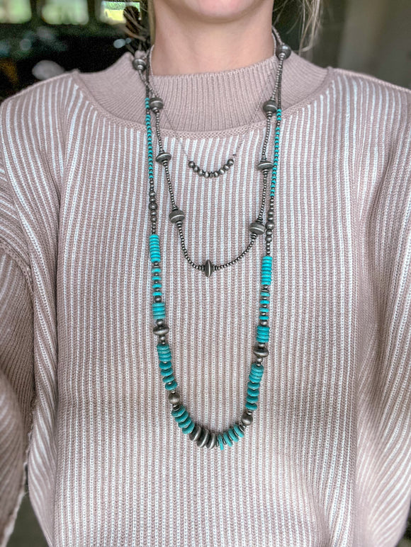 Long Navajo Bead & Turquoise Necklace