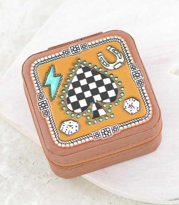 Checkered Spade Mini Travel Jewelry Box