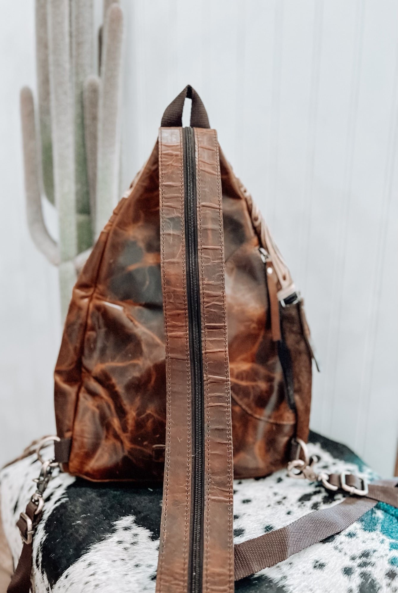 Tooled Leather Sling Bag