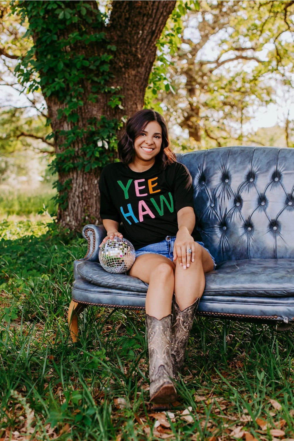 Yee Haw Rope Embroidered Crop Tee
