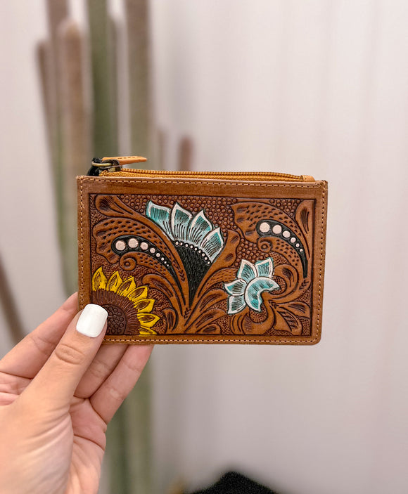 Blooms on the Trail Hand Tooled Credit Card Holder