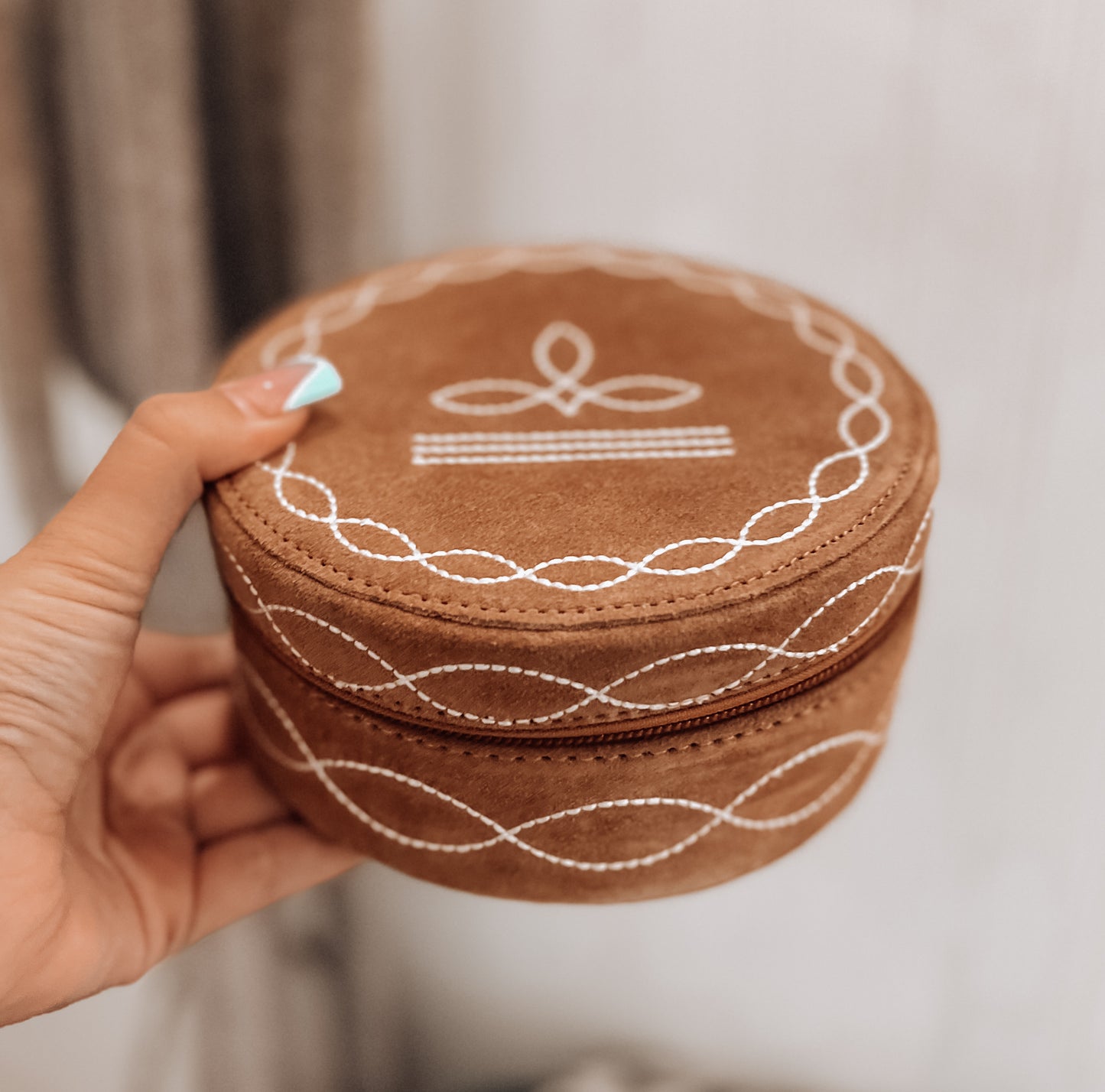 Tan Boot Stitch Jewelry Box