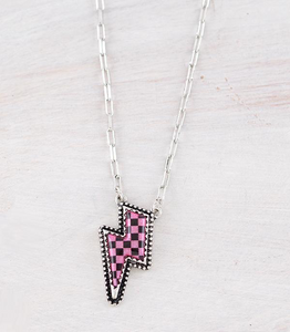 Checkered Bolt Pendant Necklace