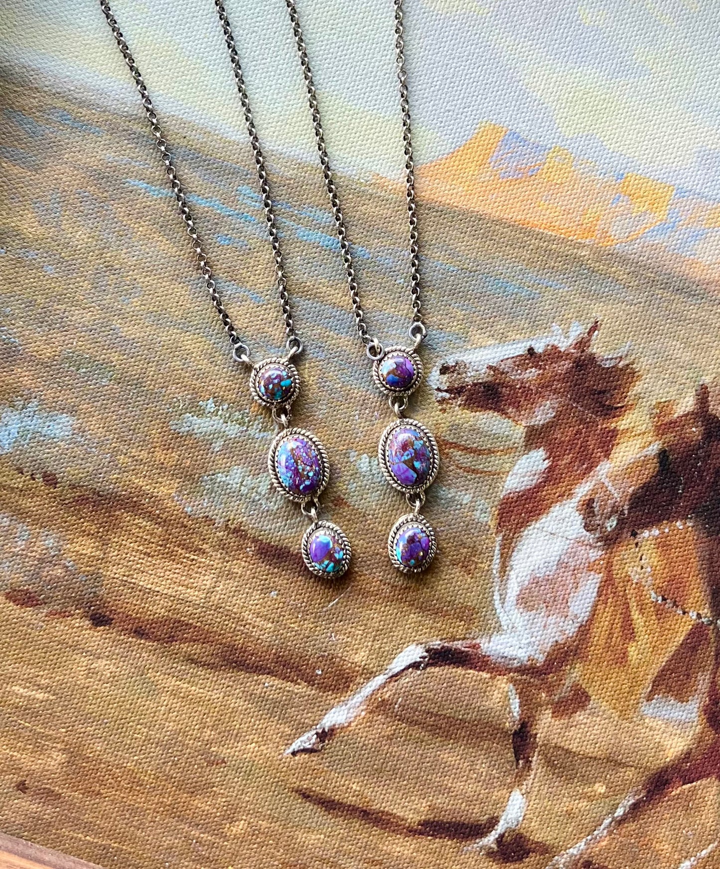 Purple Mojave 3 Stone Drop Necklace