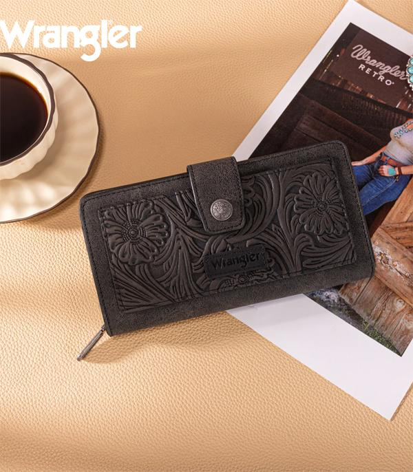 Wrangler Western Floral Tooled Wallet *Black
