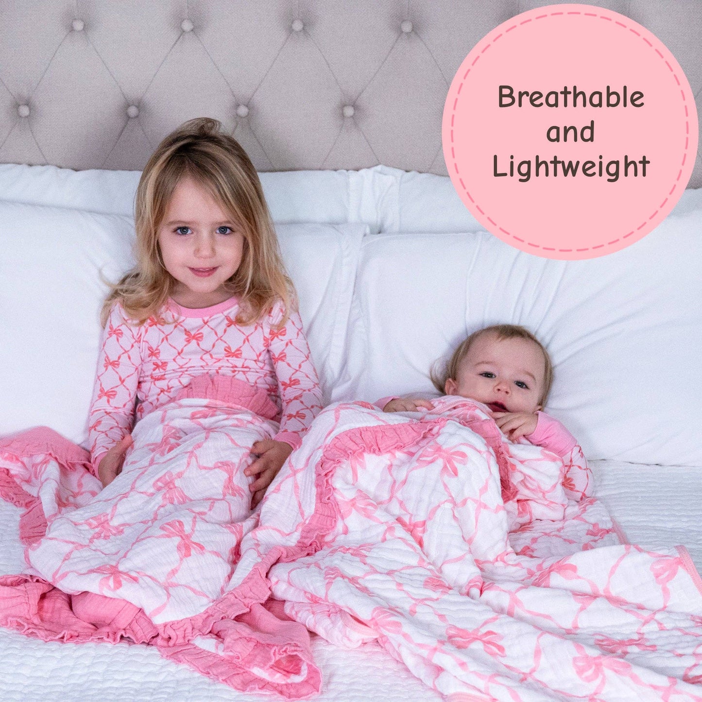 Beautiful Bows Muslin Quilt Baby & Kids Ruffle Blanket