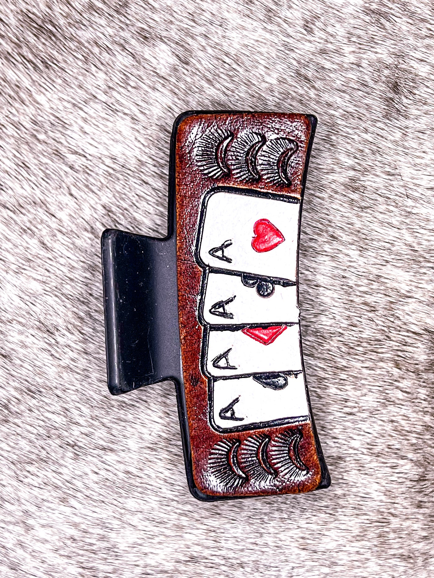 Cards Tooled Leather Claw Clip