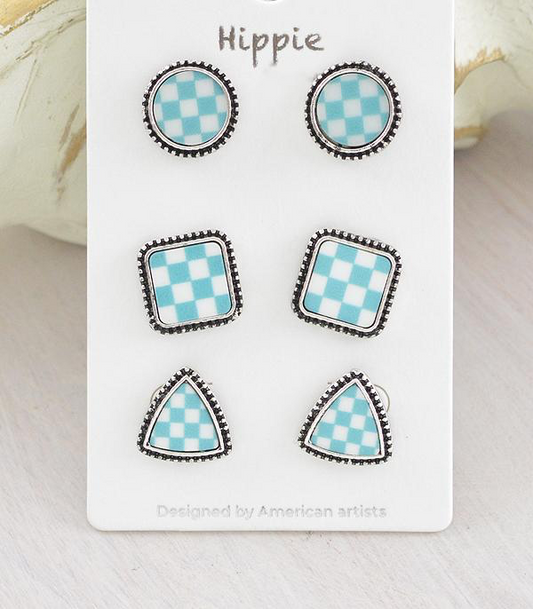 Checkered Earrings Set