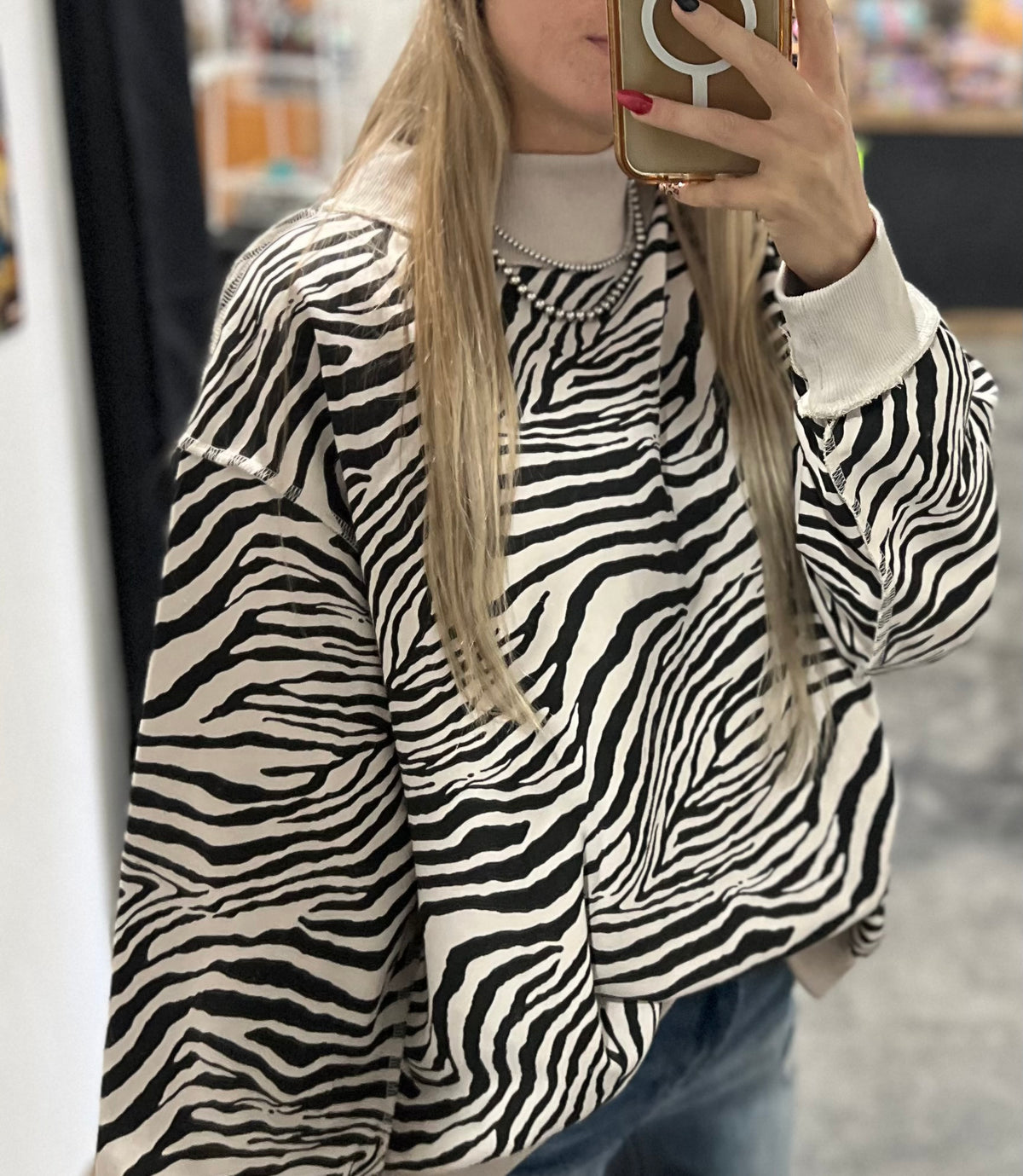 Zebra Mock Neck Sweatshirt