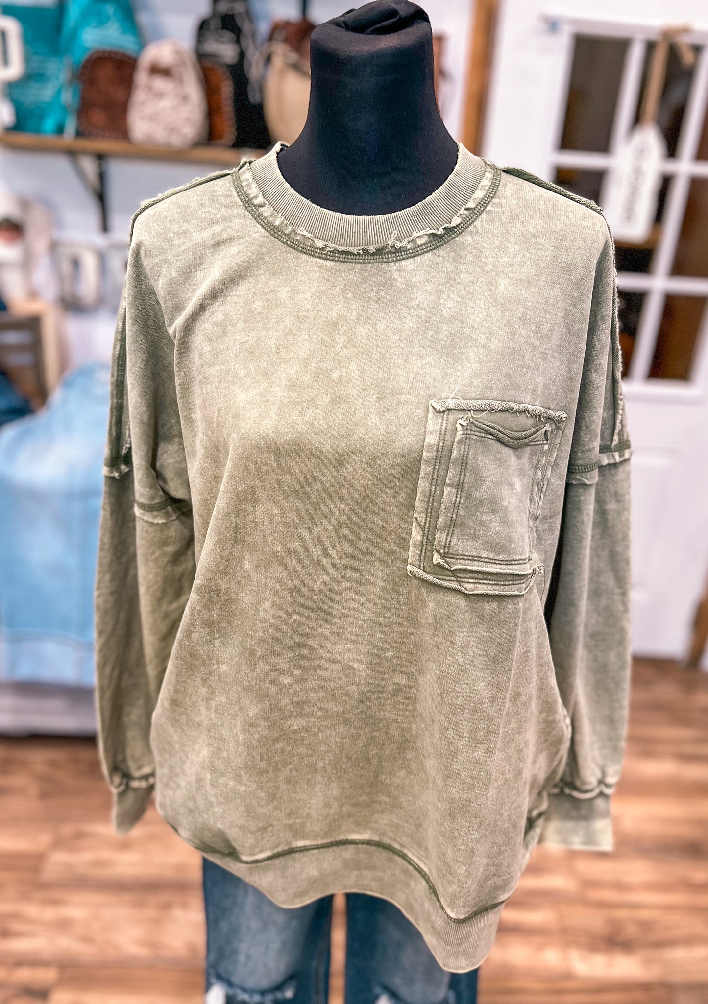 The Jessa Oversized Front Pocket Pullover *Olive