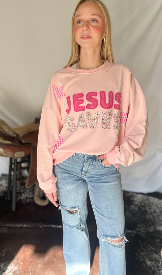 Jesus Saves Patchwork Sweatshirt