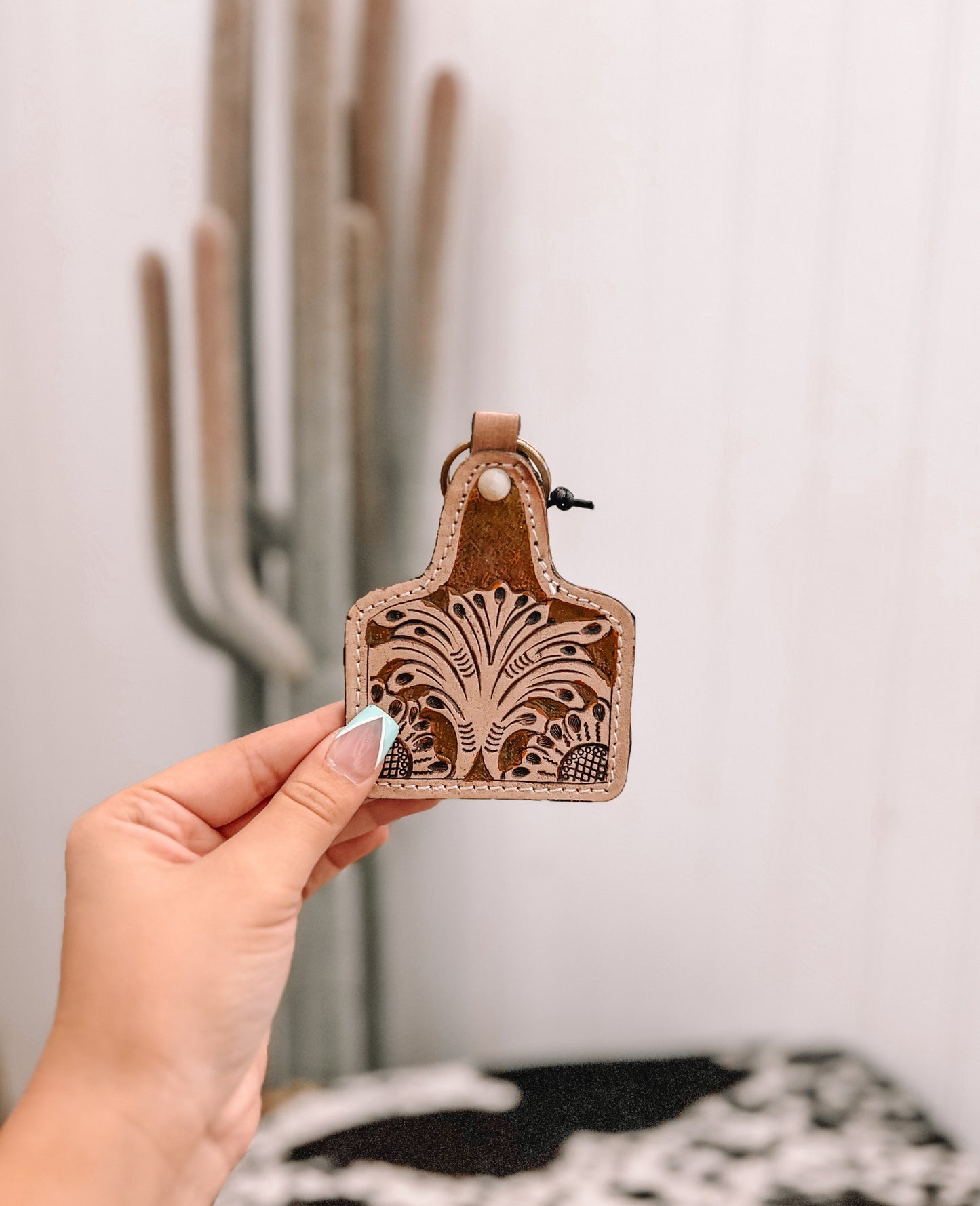 Times Now & Then Hand-tooled Leather Keychain