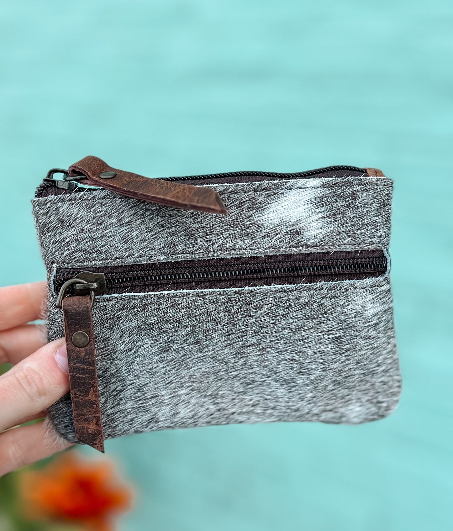 Cowhide Zipper Coin Purse