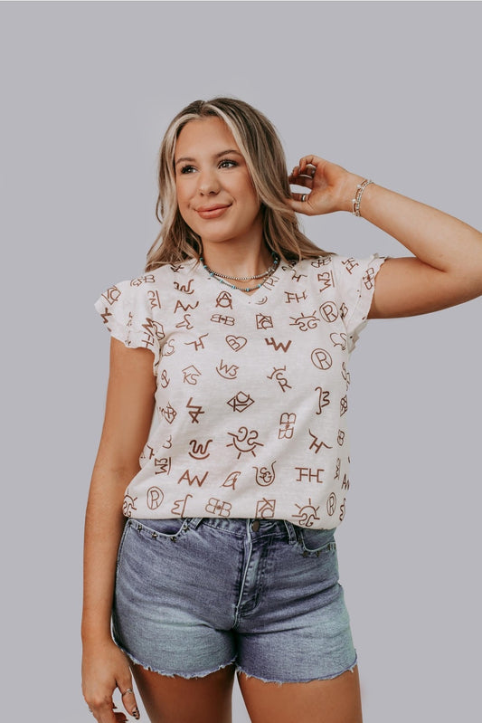 Branded Ruffle Sleeve Blouse