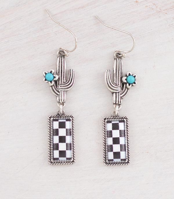 Checkered Bar & Cactus Earrings