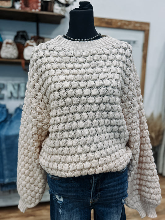 Textured Balloon Sleeve Sweater