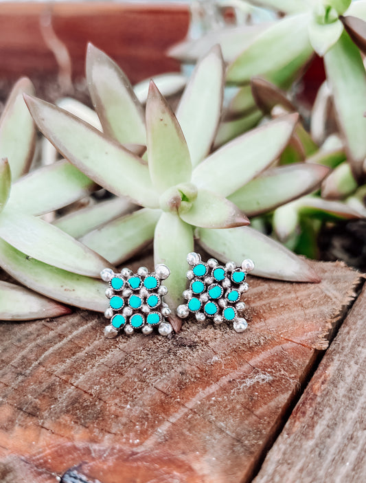 Zuni Turquoise Sterling Silver Snake Eye Earrings