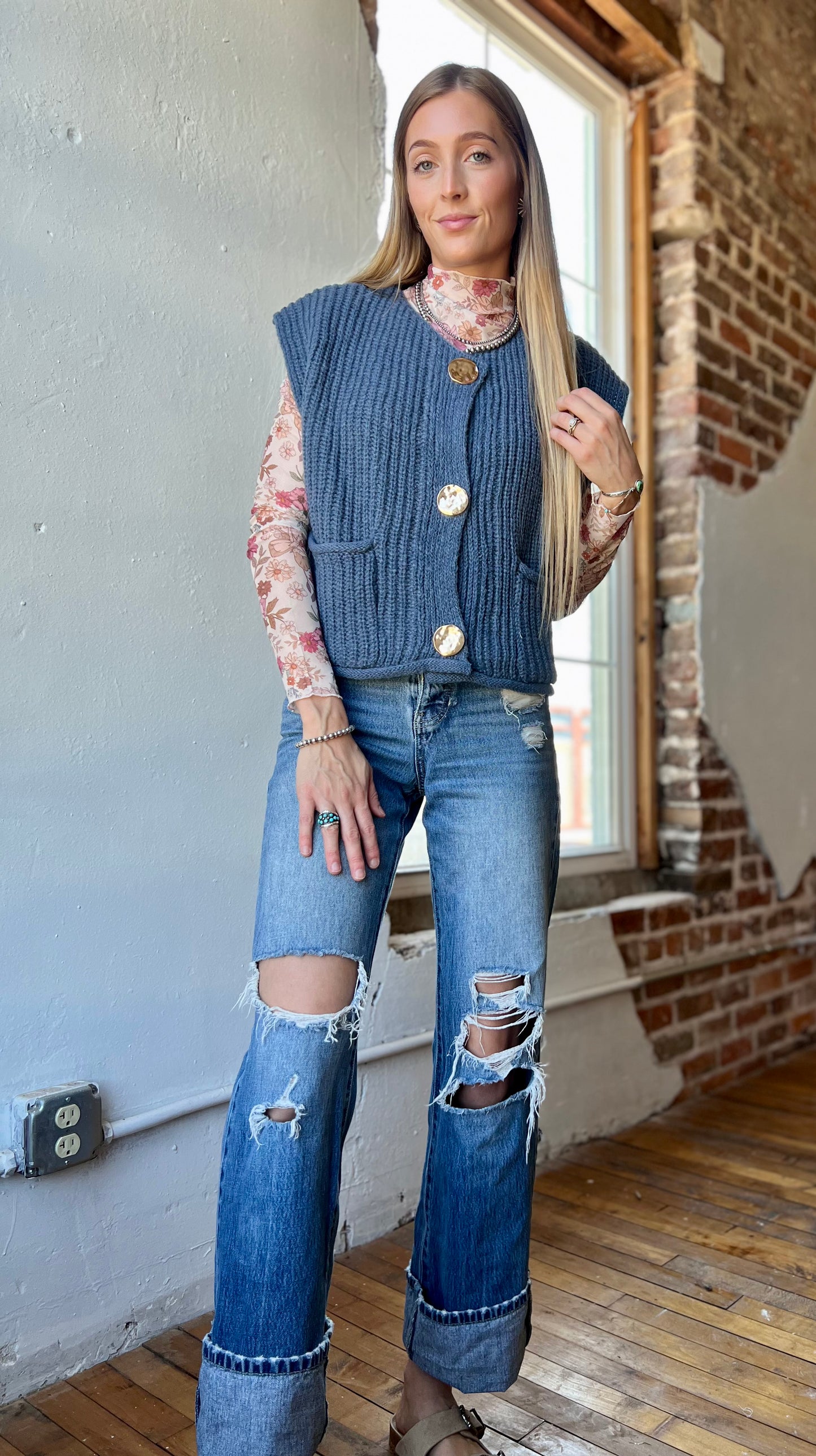 Clay Rose Floral Mesh Long Sleeve