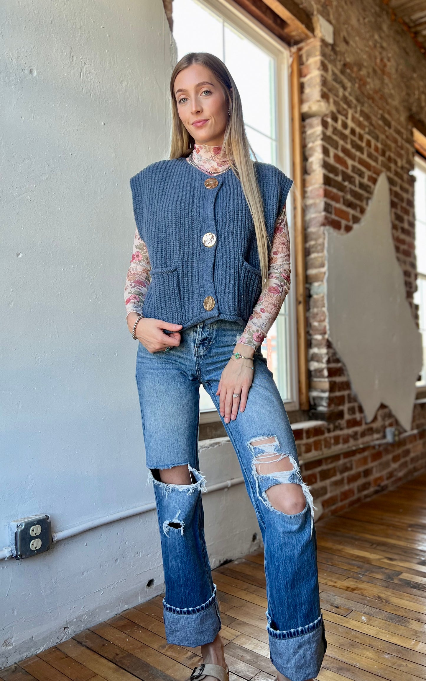 Clay Rose Floral Mesh Long Sleeve