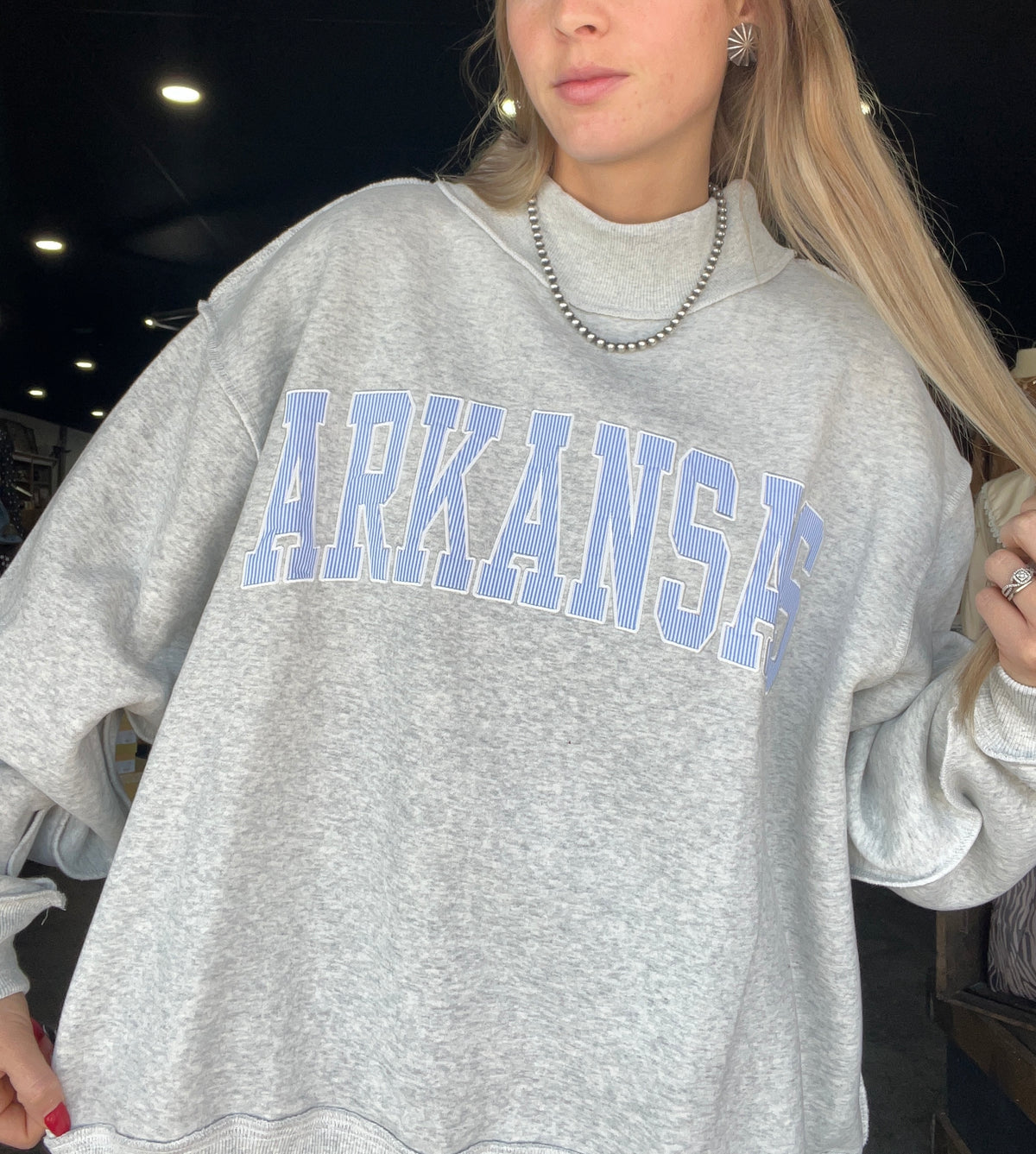 Arkansas Striped Mock Neck Sweatshirt *Heather Grey