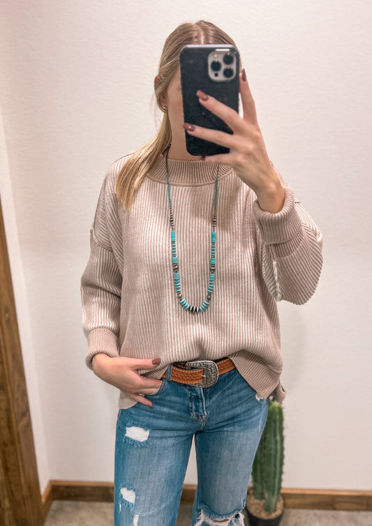 Long Navajo Bead & Turquoise Necklace