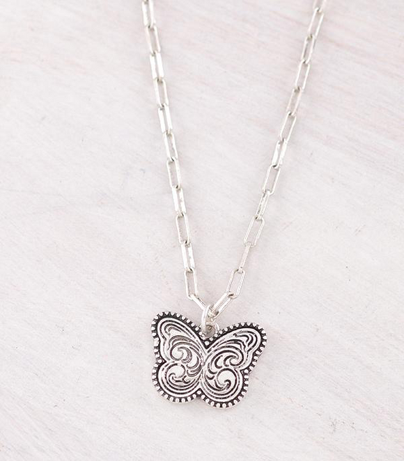 Tooling Butterfly Pendant Necklace